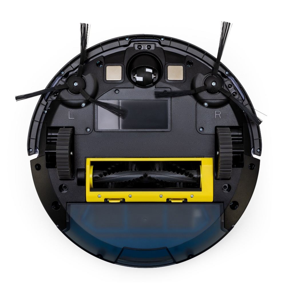 Перевернутый робот-пылесос с электрощеткой в центре